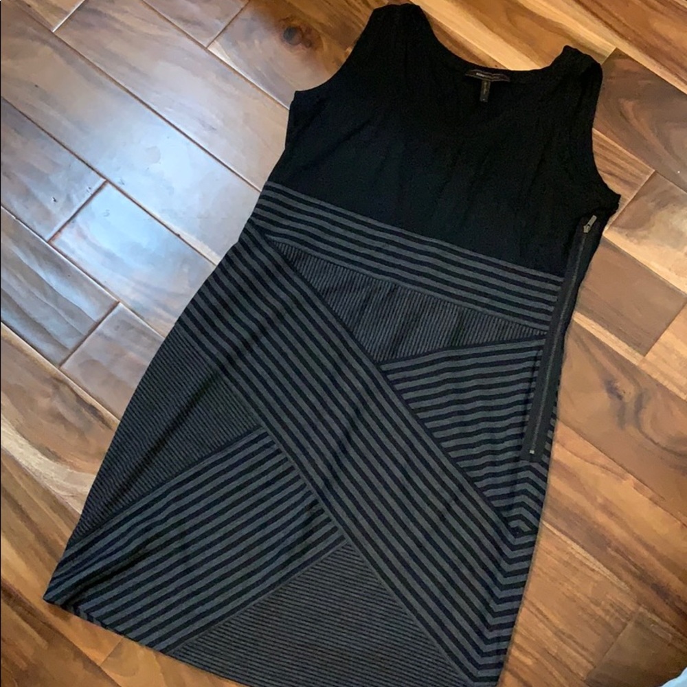 BCBGMaxAzria Black and Gray Striped Mini Dress